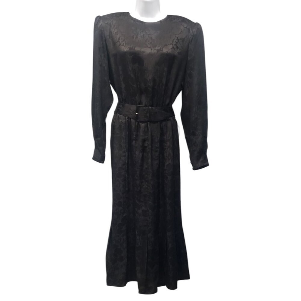 VTG 80s‎ Cadaz Silk Dress Black Silk Floral Jacquard Gothic Glam Formal Size 14